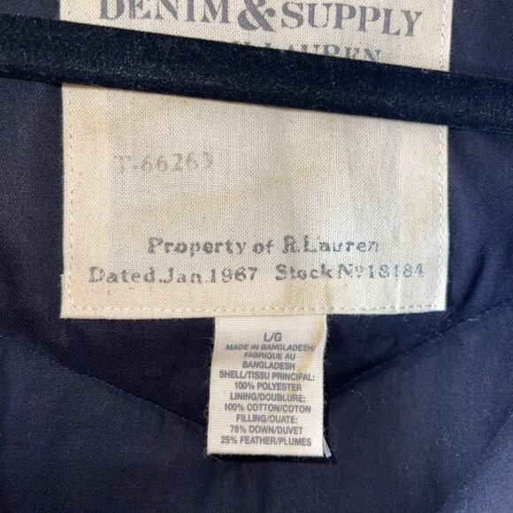 Ralph Lauren Denim Supply Mens Vest Size Large Black Down Filled Puffer - Picture 3 of 10